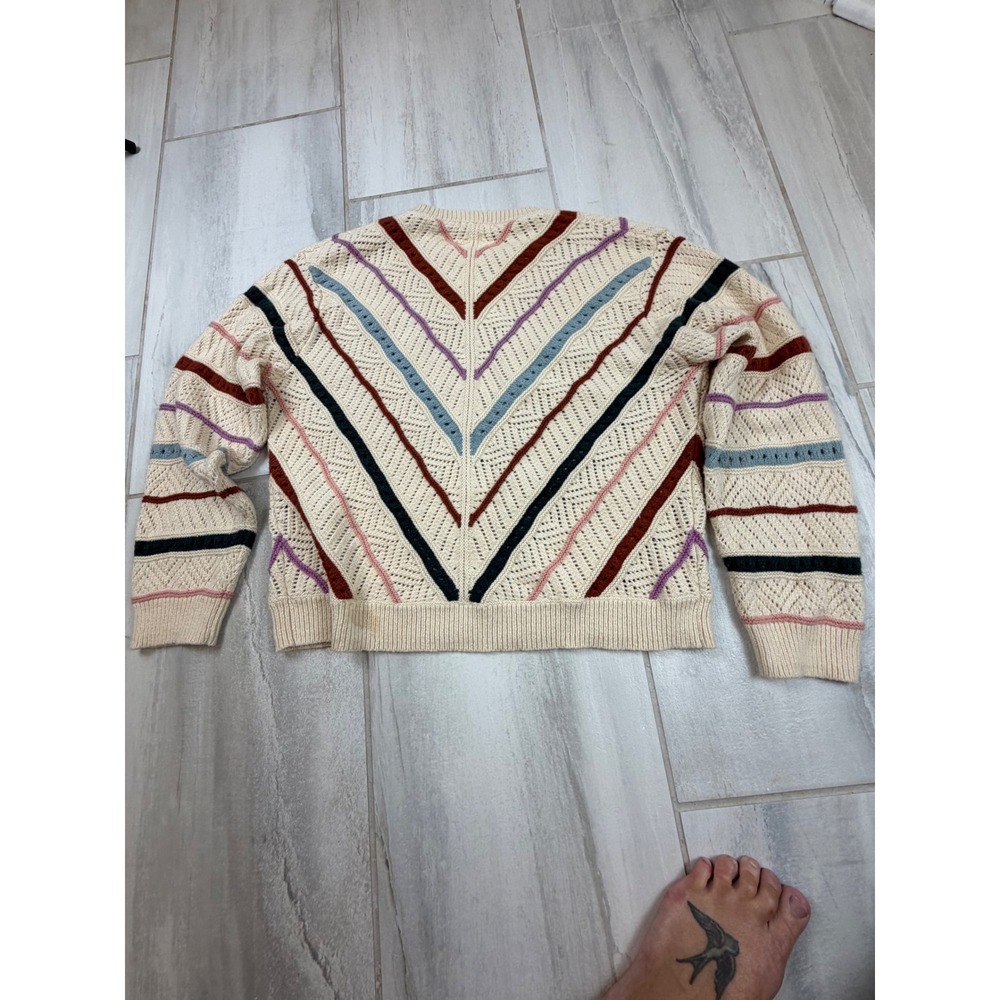 Marine Layer Womens XL Chevron Stripe Pointelle Knit Cotton Merino Wool Sweater - Picture 8 of 9